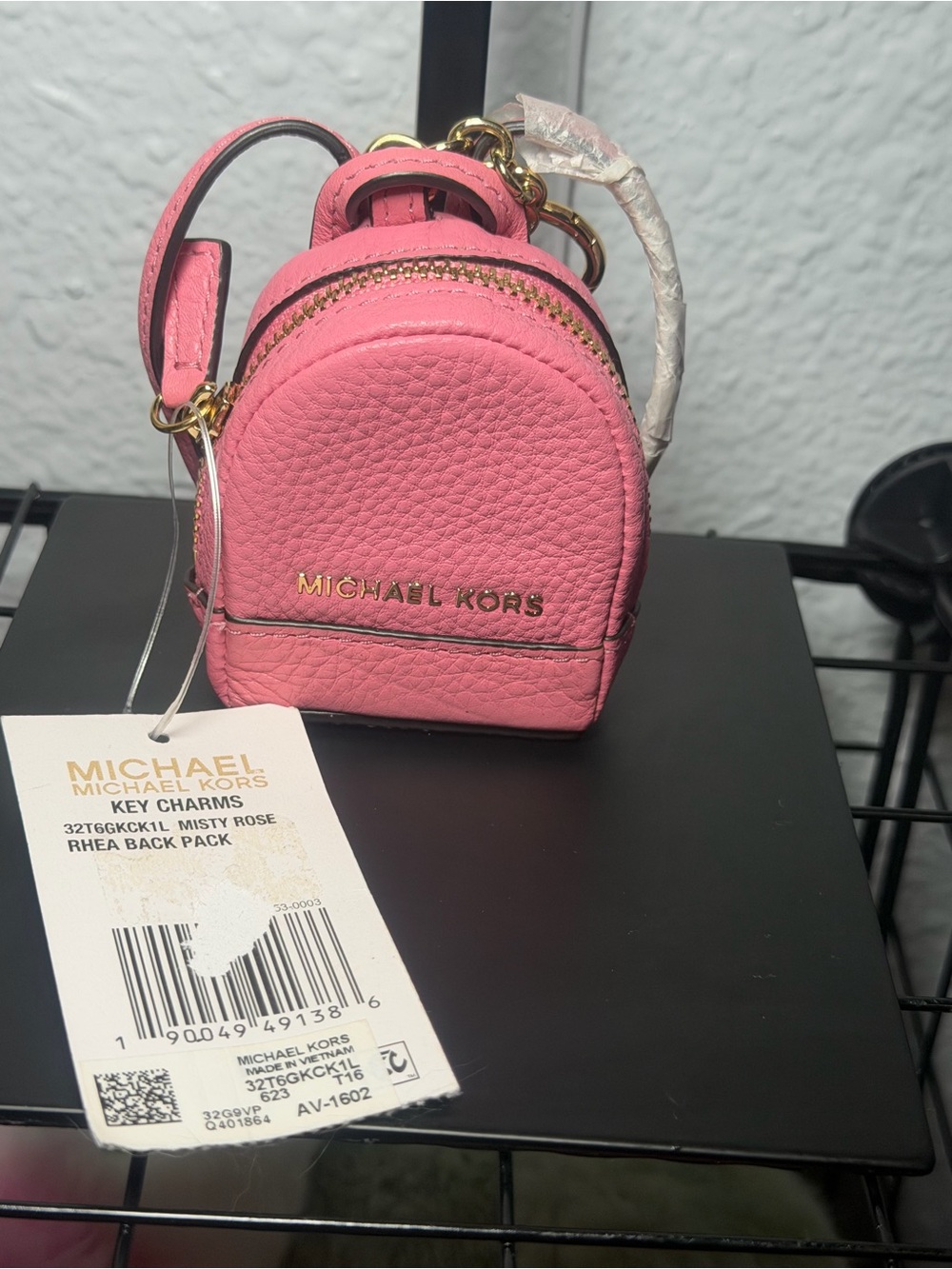 NWT Michael Kors Rhea Backpack Key Charm Misty Rose Pink Leather